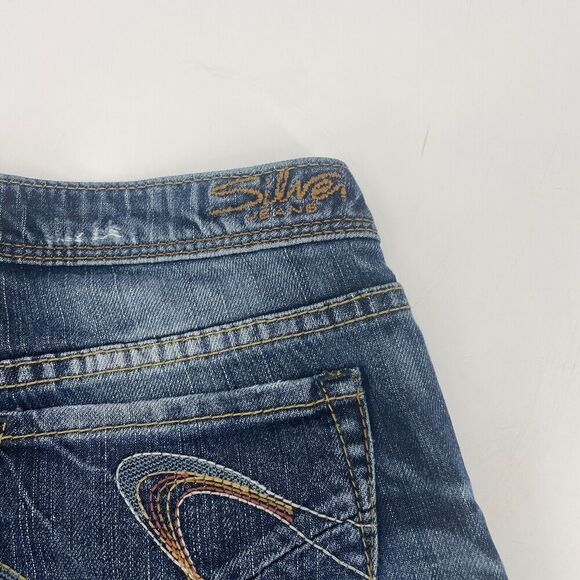 Silver Jeans Women 28 Blue Denim Mid-Rise Hipster 5-Pockets Straight Leg Zip Fly - Picture 12 of 14